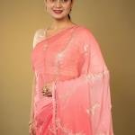 Dusky Pink Chiffon Saree with All-Over Aari Sequin Work | Viscose Chiffon | Jaipurio Shaded Saree